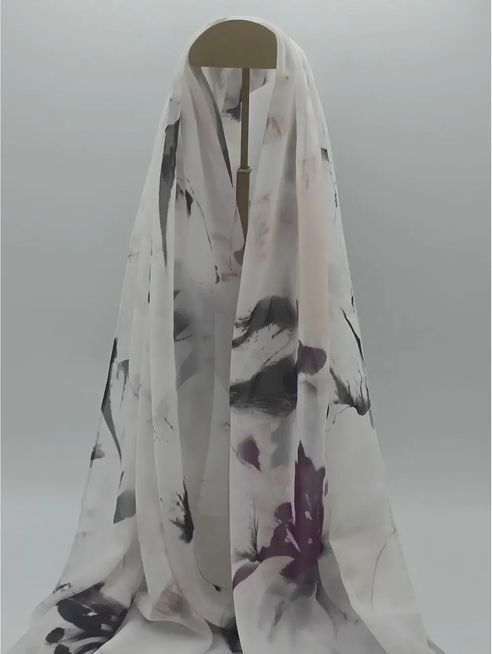 Vintage Calvin Klein Sheer Abstract Scarf Gray Black Purple Wrap Shawl 72x25
